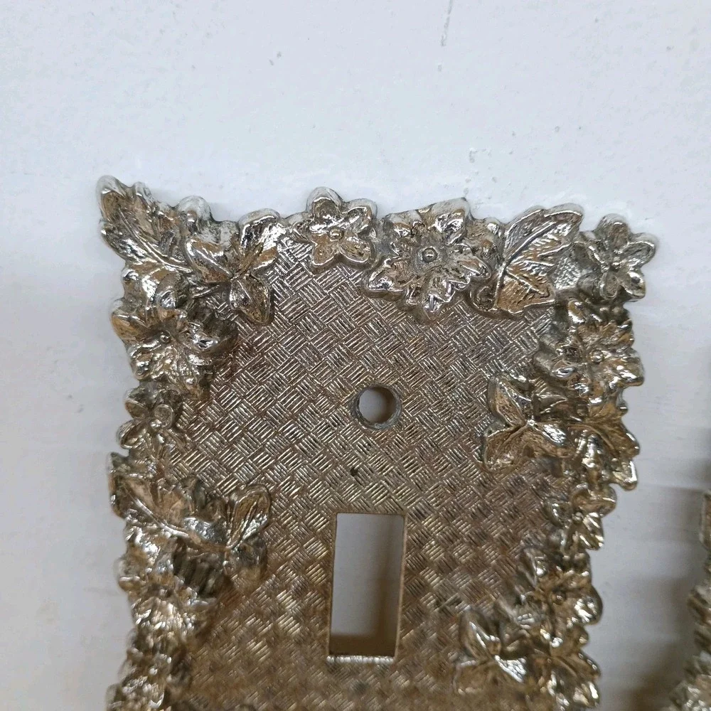2 Vintage Light Switch Plate‎ Covers 75T Floral Silver American Tack Hardware Co